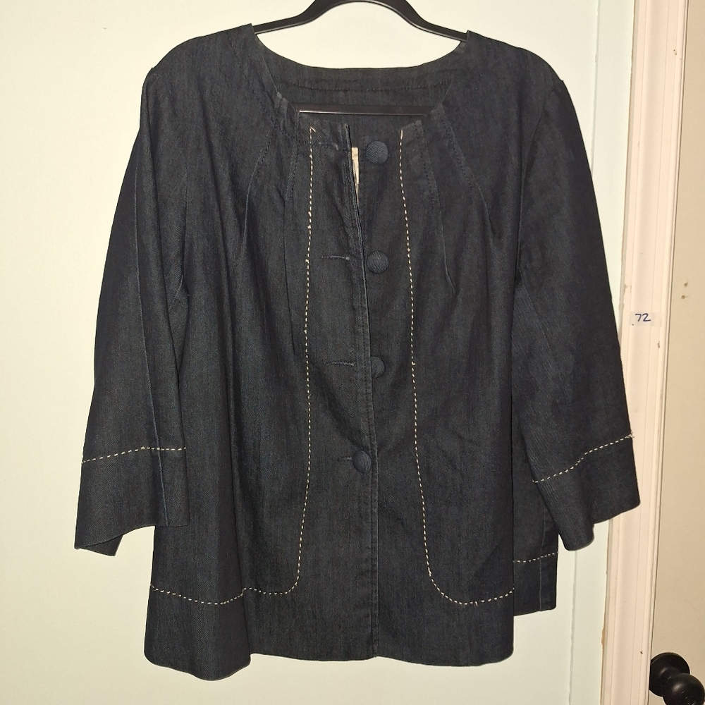 Venezia Dark Blue Denim 3 Quarter Length Jacket with Med Swing. Size 18/20**